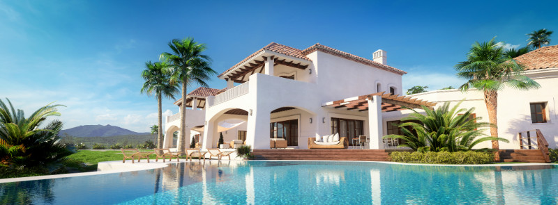 Exterior design of a house with trees and a pool