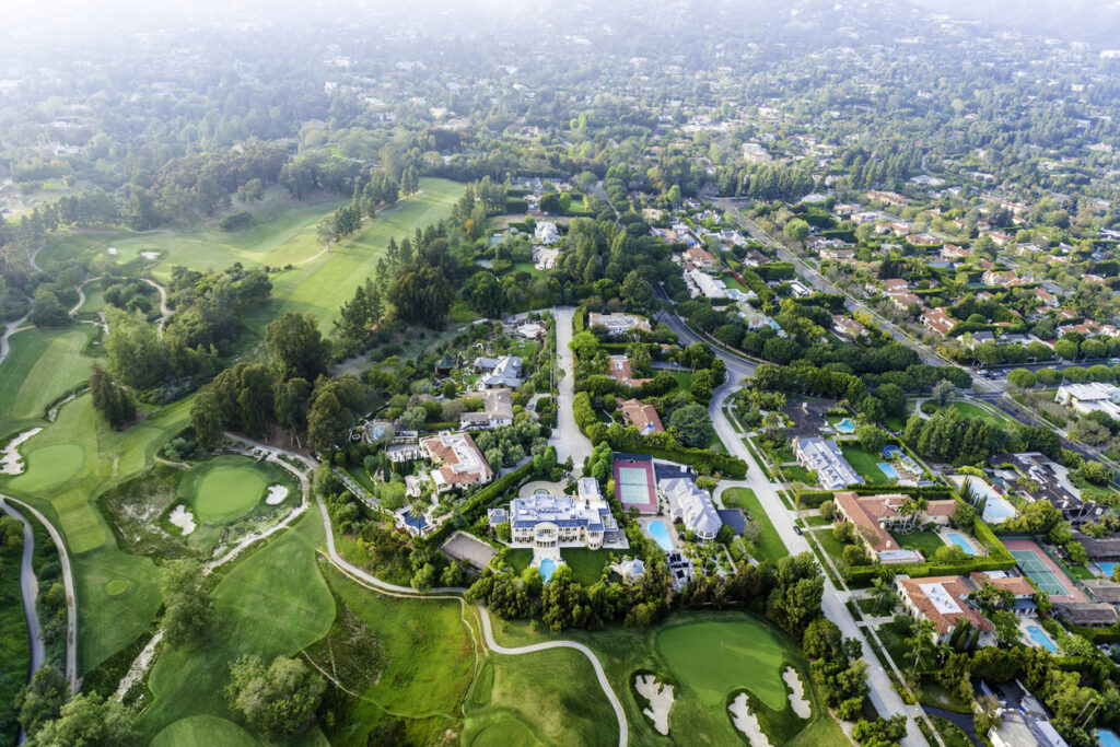 Neigborhood mansions and golf course